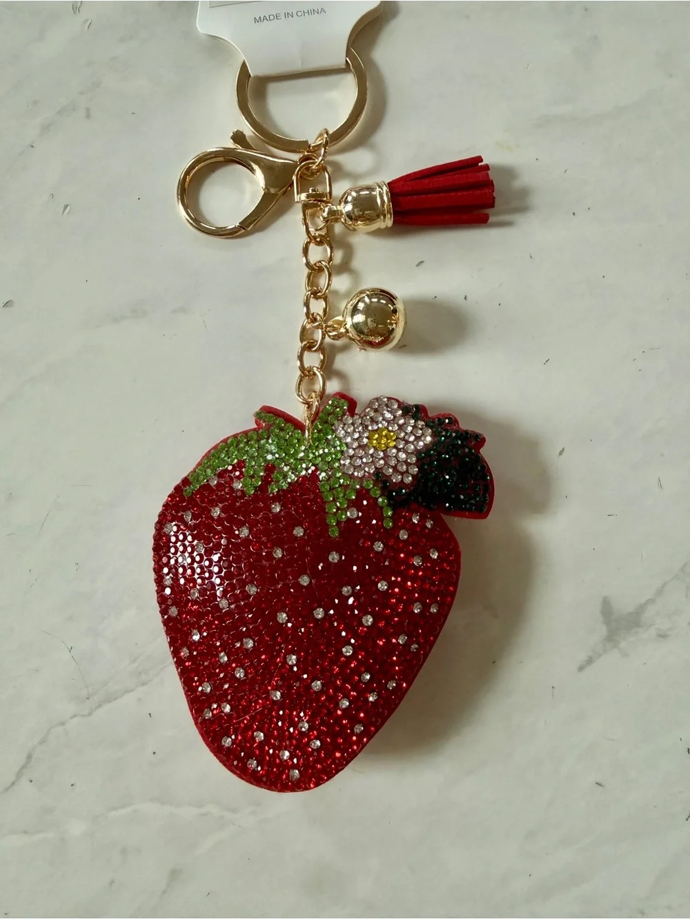 New Red Puffy Bling Rhinestone Strawberry Bag Charm / Keychain 🍓